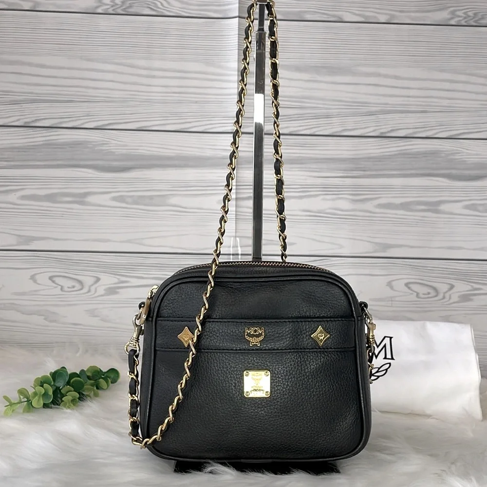 MCM Black‎ Leather Chain Strap Shoulder Bag